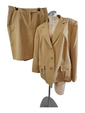 Emily... Women's 20W Khaki Blazer & Skirt Suit 2 Piece Career Professional